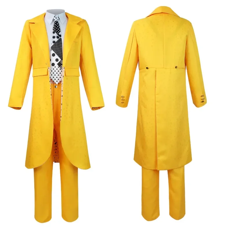 Movie The Mask Jim Carey Cosplay Costume Adult Yellow Coat Shirt Pants Accessories Full Set La Máscara Role Play Suit Halloween