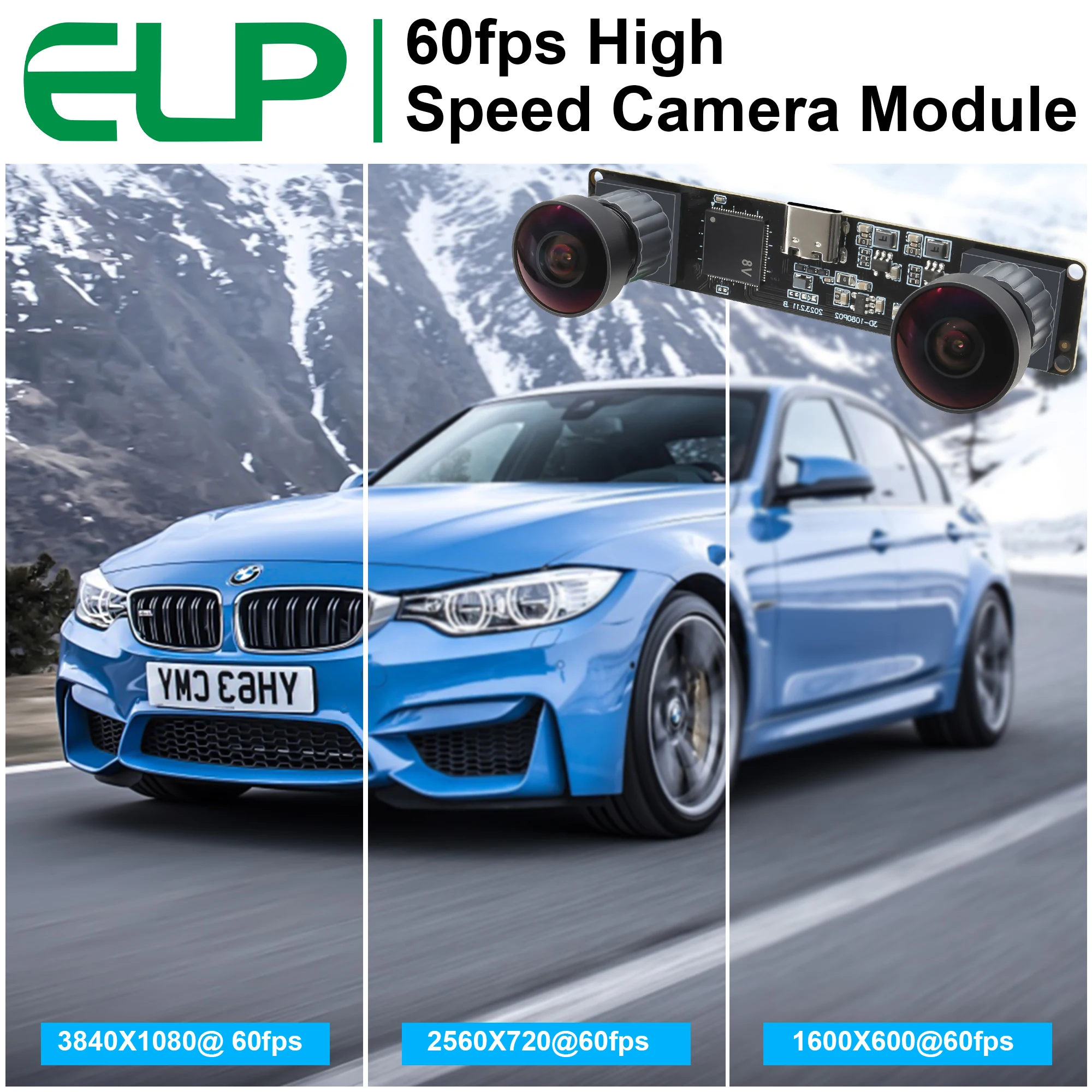 ELP 4MP 1080P 60FPS 3D Stereo USB Camera Module CMOS JX-F35 3840x1080 High Speed Mini PC Webcam with Synchronous Fisheye Lens