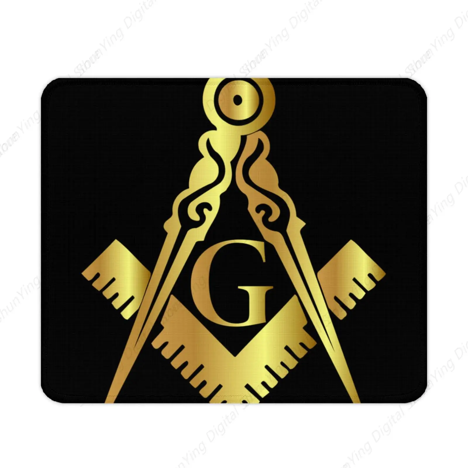 

Computer Mouse Pad Gold Masonic Stone And Compass Mouse Pad Anti Slip Durable Rubber Base Laptop Mouse Pad 18*22cm