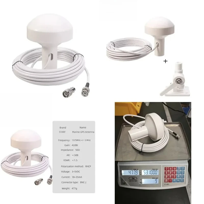 Marine GPS GNSS Antenna BNC Male Connector TNC Adapter 40dB Gain 50 Ohm Right Circular Polarization