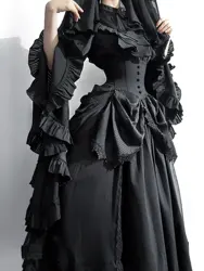 Gothic Style Lolita Black Shirt Fishbone Skirt Ji Oversleeve Suit