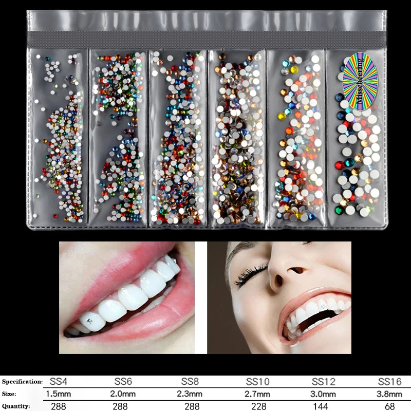 1Bag 6 Grid Dental Rhinestones Tooth Rhinestones Teeth Jewelry Dental Crystal Teeth Whitening Teeth Decoration