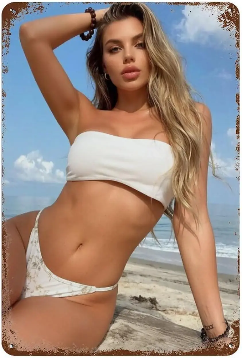 Sexy Woman Bikini Beach Inspiration Metal Tin Sign   | Suitable for living room, saloon, diner, clubhouse, porch, lake house, va