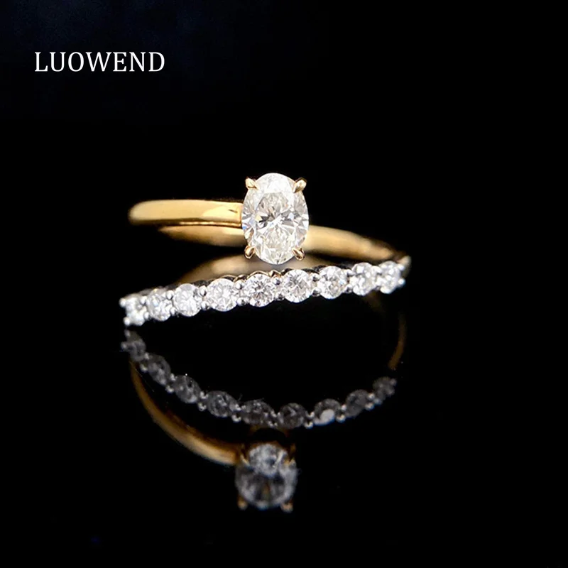 

LUOWEND 18K Yellow Gold Rings Shiny Real Natural Diamond Engagement Ring for Women High Wedding Jewelry Fashion Creative Style