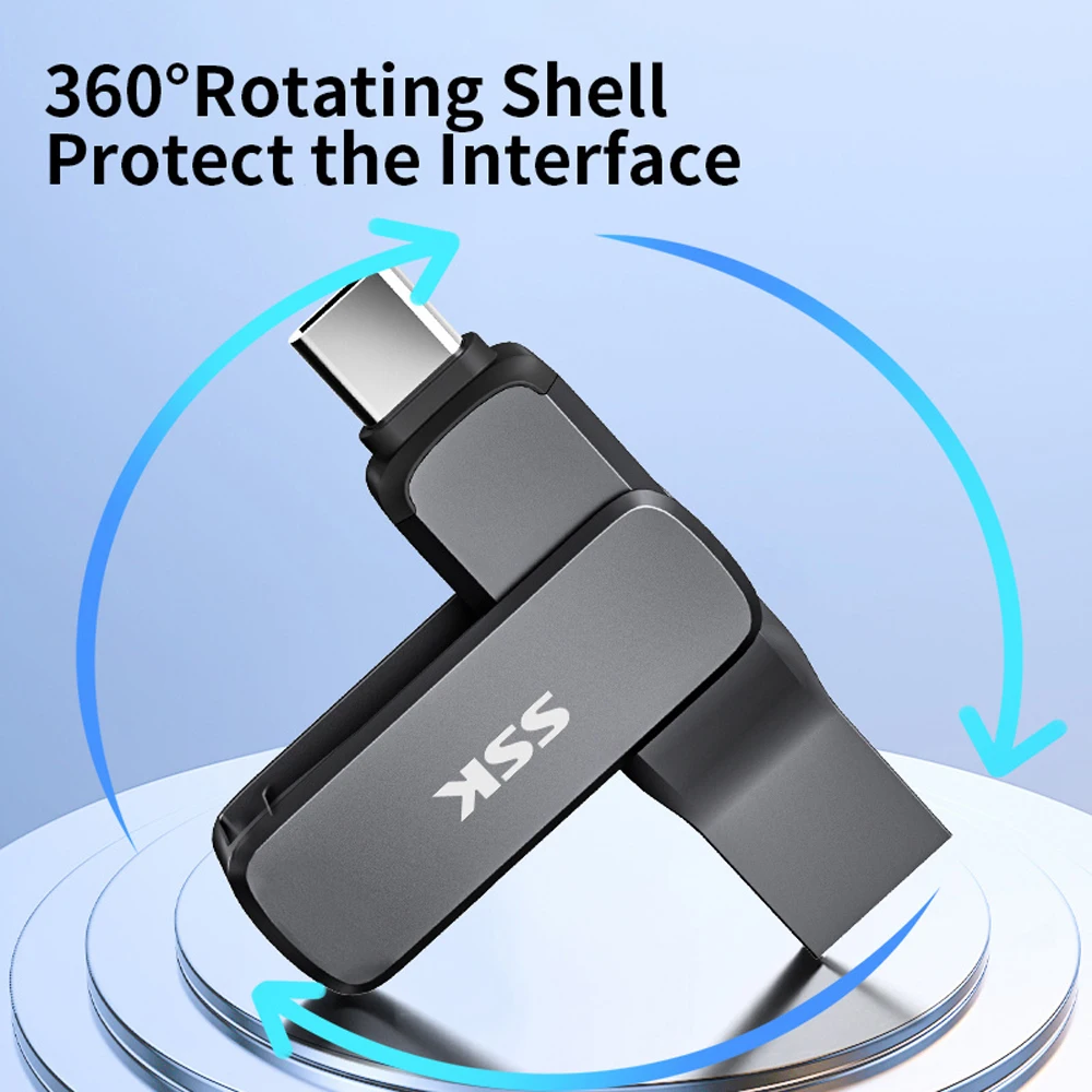 SSK Флэш-накопитель с двумя интерфейсами USB 3.2 с памятью Type-C и USB A USB-накопителем для смартфонов, планшетов, ноутбуков Mac