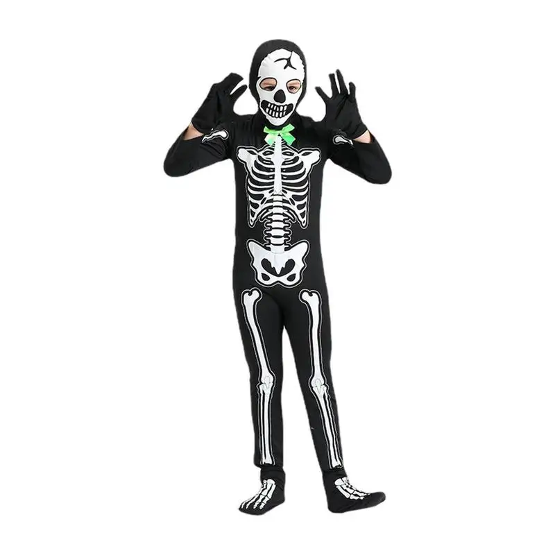 Halloween Esqueleto Macacão para Crianças, Onesie Outfit, Trajes Cosplay, Acessórios de Trajes e Adereços Incluídos