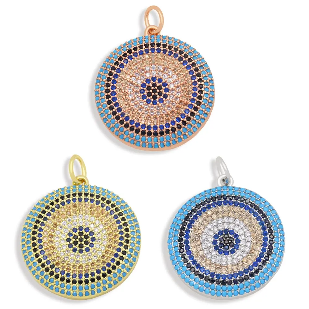 OCESRIO Copper Big Evil Eye Medallion Pendant for Jewelry Making Zirconia Gold Plated Jewellery Crafts Wholesale pdta523
