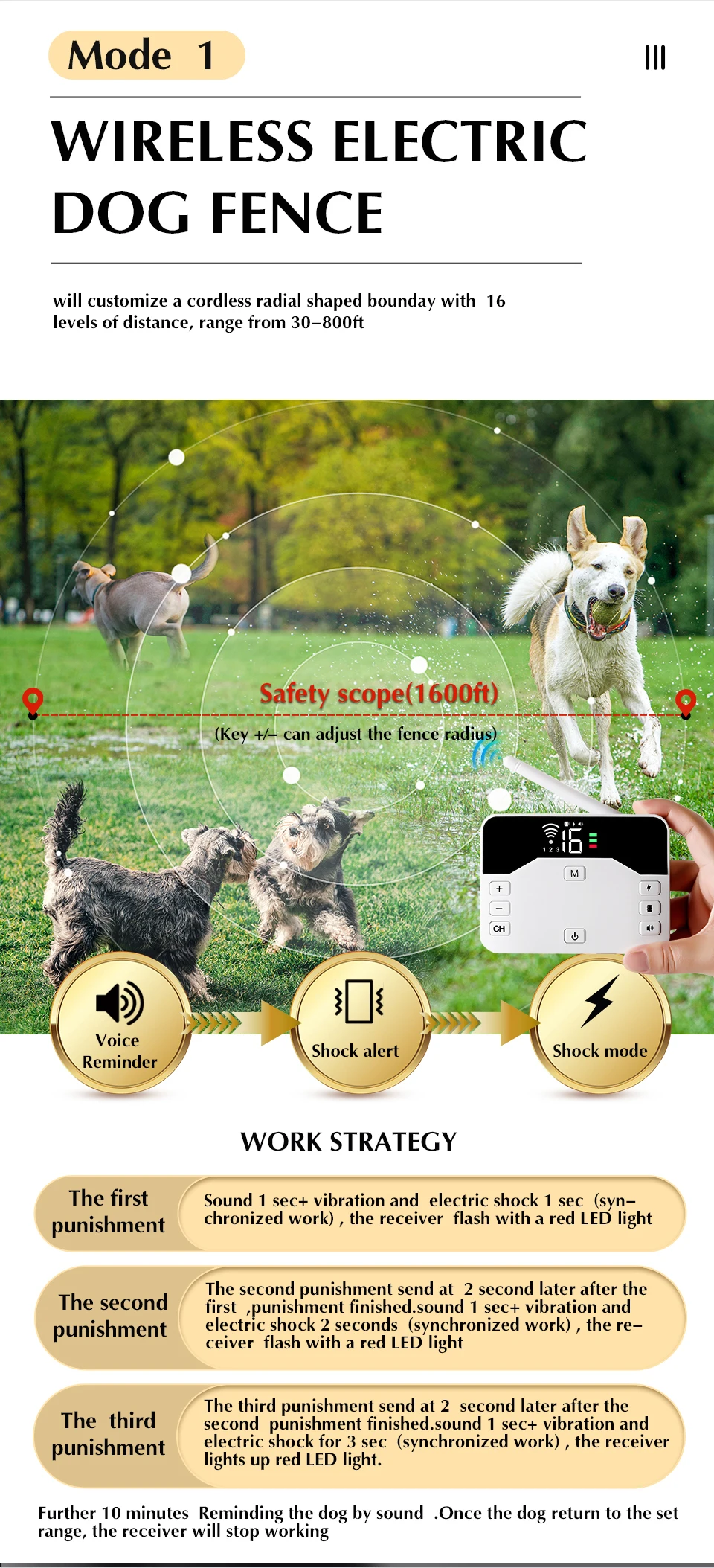 2-in-1 kabelloses elektronisches Hundezaunsystem und ferngesteuertes Trainingshalsband, Beep-Stoß-Vibration und Haustierunterhaltung für Welpen aller Größen – Detail 7