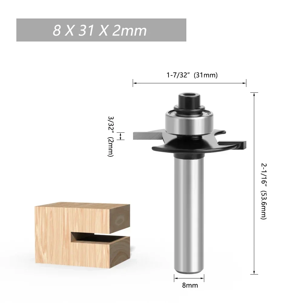 Fraise à tige en bois carimplantée avec roulement, biscuit à rainurer en T, joint à fente, fraise à rainurer, mèche de routeur à bois, 8mm, 1PC
