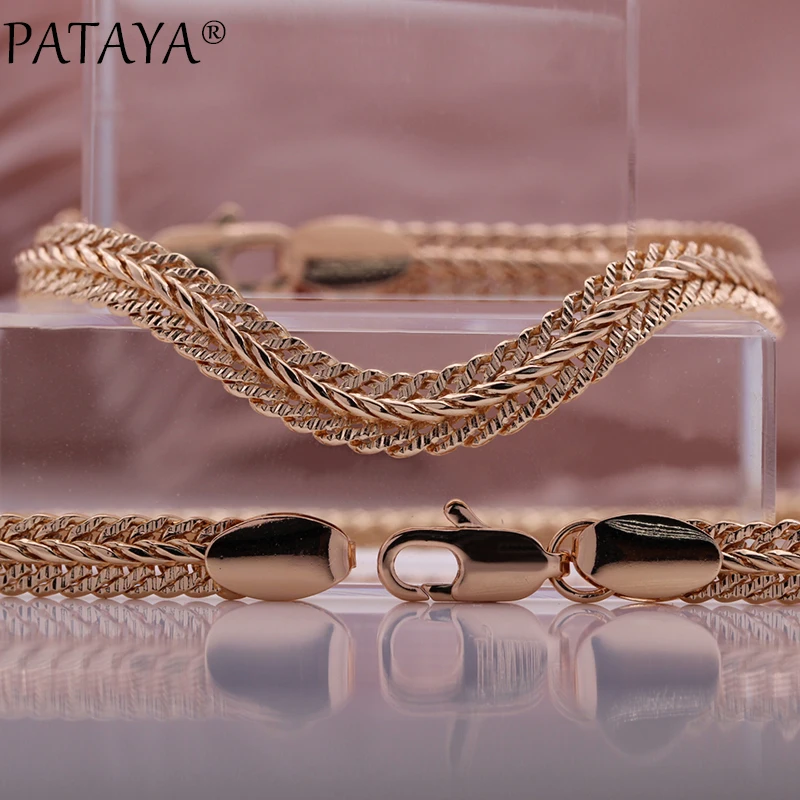 PATAYA New In Necklace Bracelet 21cm for Women 585 Rose Gold Color Necklaces Woman Men Party Jewelry Gifts Necklace 55/60cm