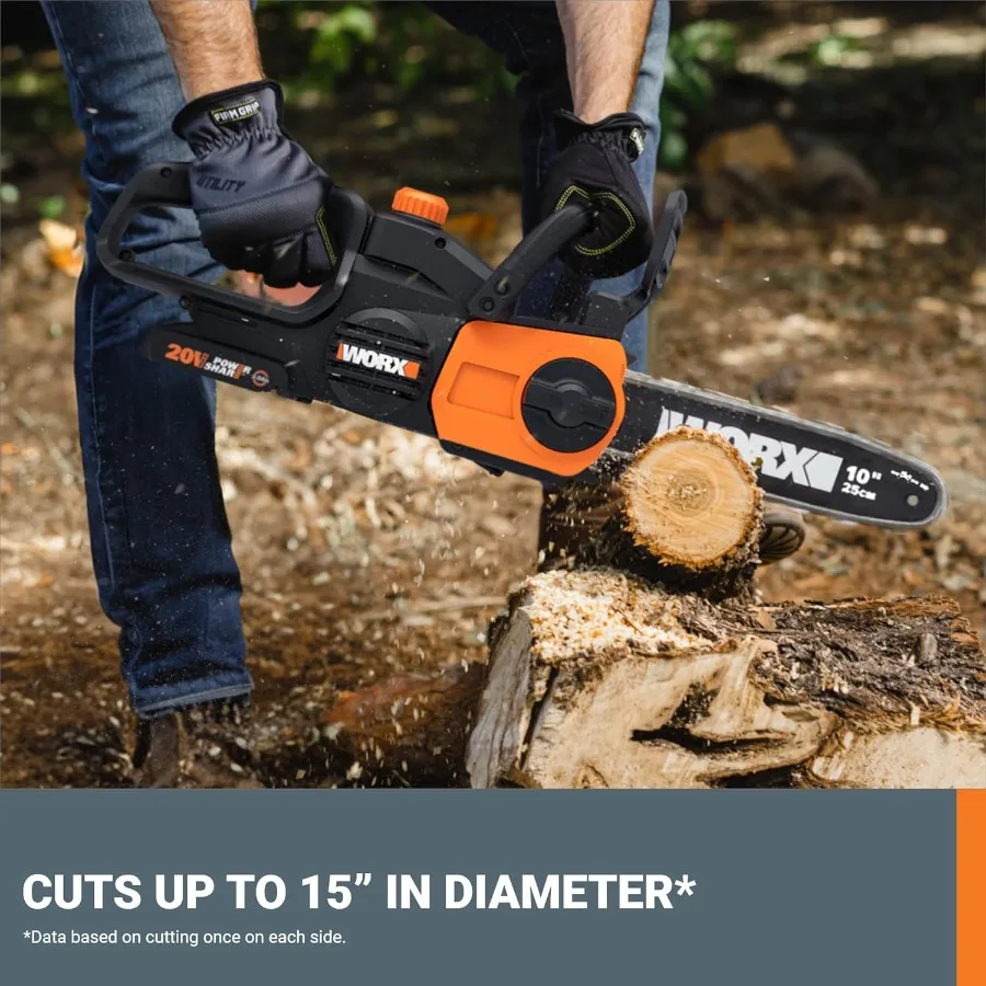 Аккумуляторная бензопила Power Share 20 В, 10-дюймовая с автоматическим натяжением для эффективной резки на открытом воздухе и обрезки деревьев, идеально подходит для обслуживания сада