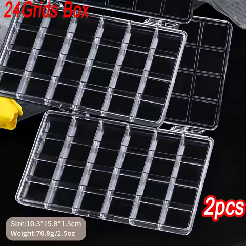 2PCS 12/15/24Grid Clear Acrylic Storage Box Durable Multi-Grid Organizer Box For Nail Art Accessories/Nail Rhinestones Container