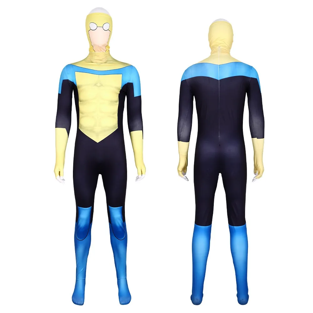 Halloween Invincible Cosplay Costume Zentai Bodysuit Mark Grayson Jumpsuit Atom Eve OmniMan Omni Man Suit Cape Adult Kids view 2