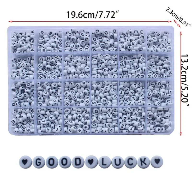 1200 sztuk A-Z Litera Alfabet Serce Białe okrągłe koraliki akrylowe do samodzielnego tworzenia biżuterii Rzemiosło Nazwa Bransoletki Naszyjnik z Stora