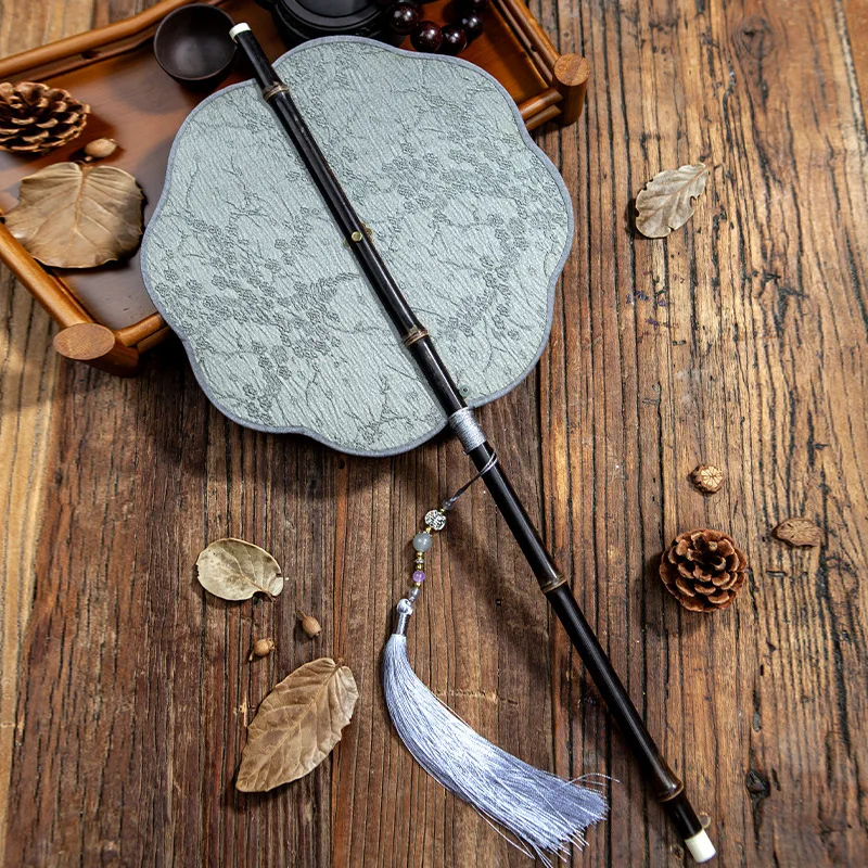 Purple bamboo waist fan Hanfu group fan Chinese style long handle fringed rollable folding fan classical portable waist CRAFT