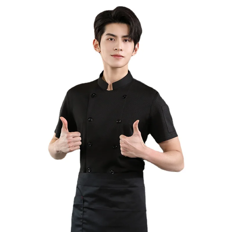 New Breathable Full Mesh Clothing Catering Chef Overalls Men's Short-Sleeved Summer Hotel Restaurant Canteen Kitchen Baking Kitc