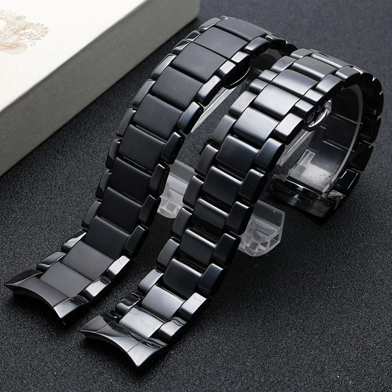 High Quality Matte Ceramic Watch Band For Armani AR1451 AR1452 Ceramic WatchStrap Women Men Bracelet Black Replacement 22MM 24MM