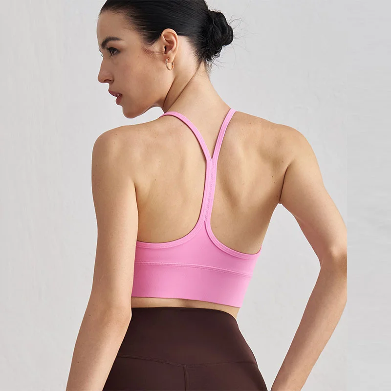 PofyBofy Women's Workout Tank Tops Padded Backless Slim Bras Y Racerback Cropped Yoga Camisole Strappy Yoga Bra Sports Bra