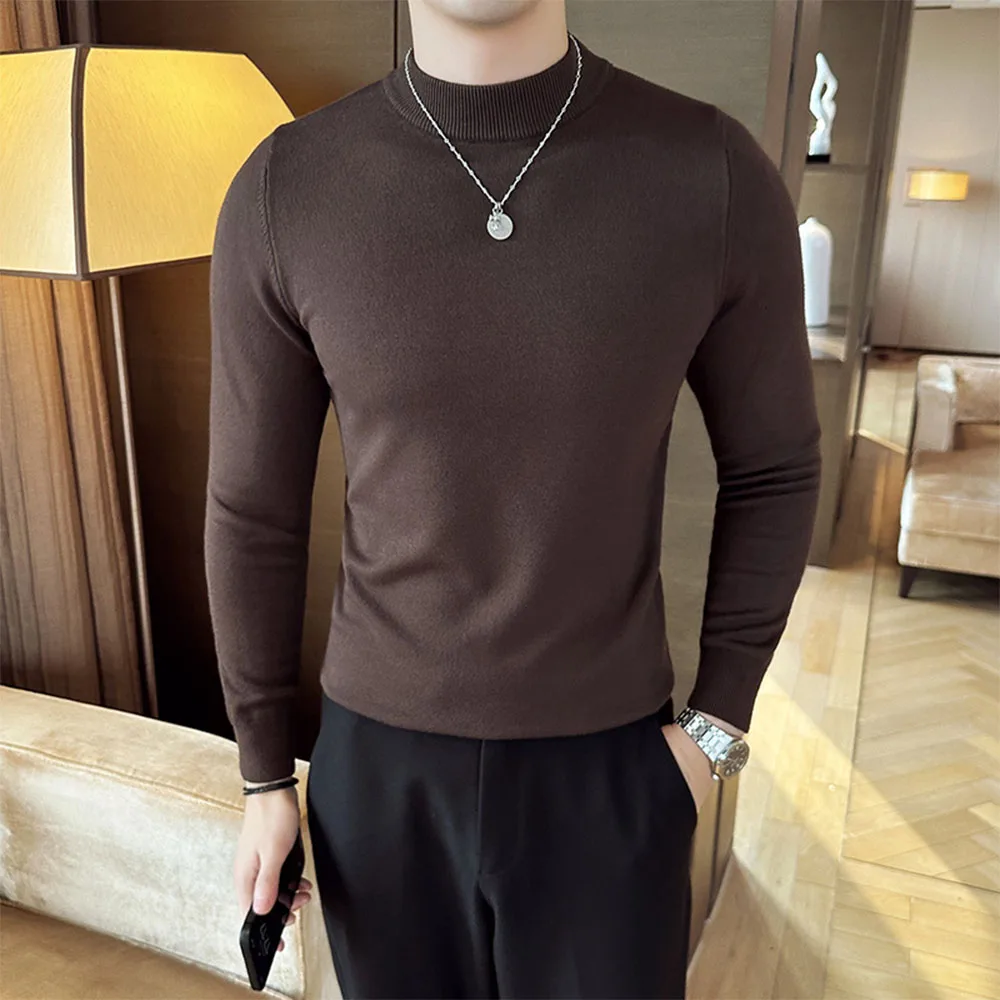 Men's Pullovers Solid Color Half Turtleneck Casual Sweater Autumn Winter Fleece Warm Sweaters Male Men Clothing