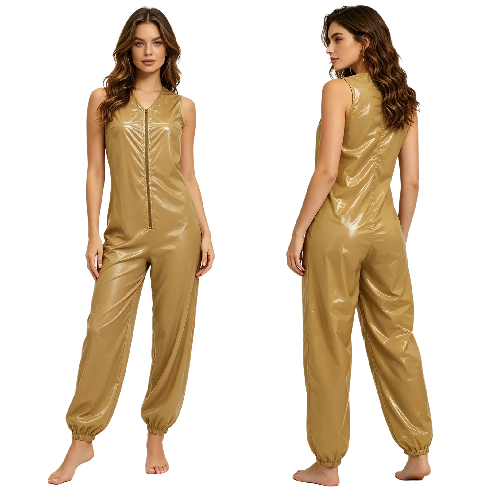 Wasserdichte Windelhose für Erwachsene mit Reißverschluss, glänzender Overall, Kostüm, elastische Beinöffnung, einteiliger Romper, adaptiver Jumpsuit