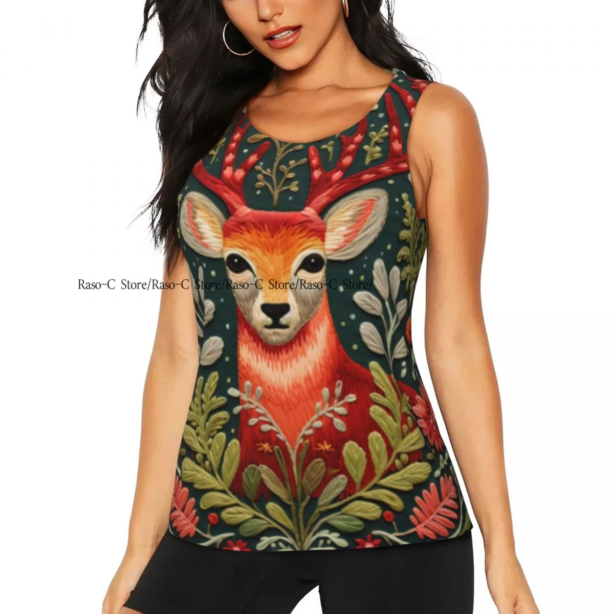 

Женские майки для тренировок, быстросохнущие спортивные рубашки без рукавов, винтажные топы для йоги в тренажерном зале с цветами оленя и листьями