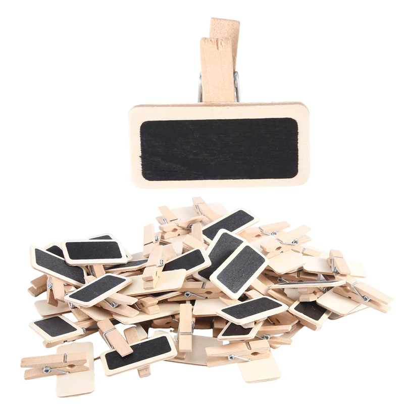 

50 Mini Blackboard Wood Message Slate Rectangle Clip Clip Panel Card Memos Label Brand Price Place Number Table