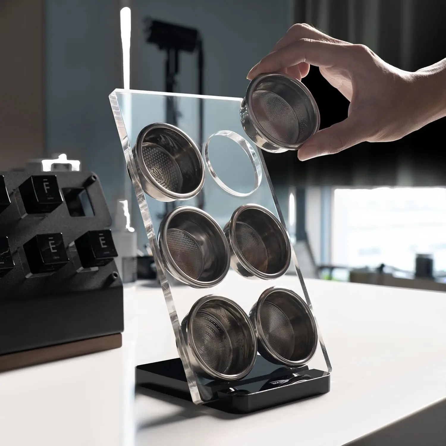 IKAPE espressomand displayrek, mandhouder, 6-delige mandrekset, compatibel met 54 mm/58 mm precisiemanden