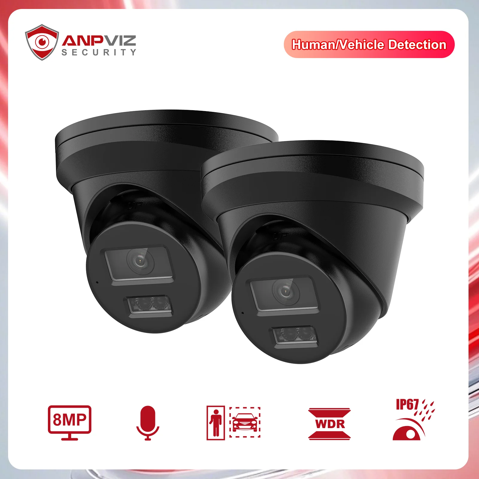 

Anpviz 2 шт., 8 Мп, 2,8 мм, объектив, IP PoE, турель, уличная камера, черный встроенный микрофон, обнаружение движения H.265 + WDR 120 дБ, металл, IP67, склад в США