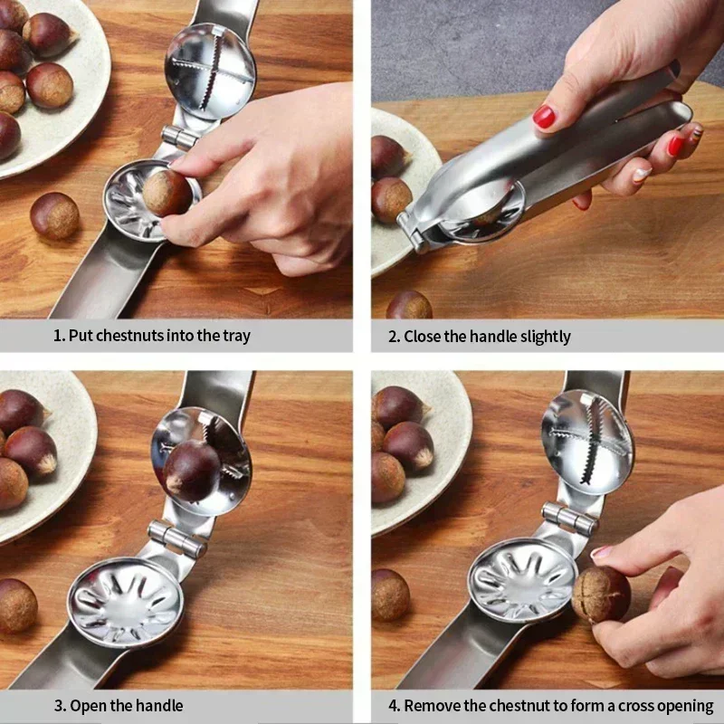 2in1 Chestnut Machine Kitchen Accessori Stainless Steel Chestnut Cracker Opener Sheath Cutter Metal Nuts Clip Walnut Pliers Tool image 2