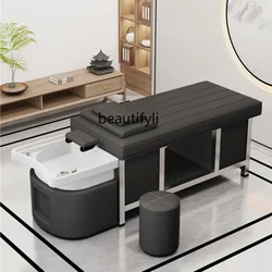 Silla de champú para salón de belleza, Sillón de masaje plano tailandés, lavabo de cerámica, cama humeante con circulación de agua