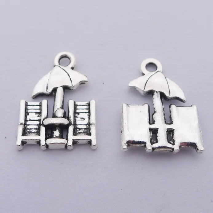 

20pcs/lot 15*20mm Antique Silver Alloy Beach Chair Charm Jewelry Making Beach Umbrella Pendants DIY handmade