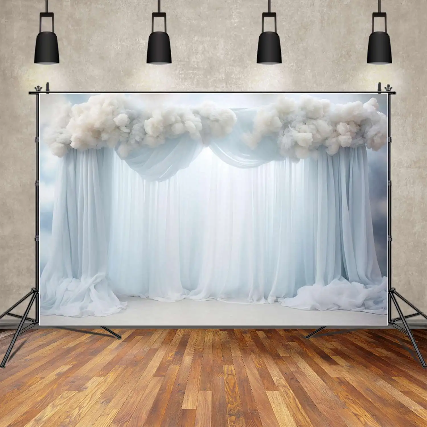 MOON.QG-telón de fondo de tela drapeada para boda, cortina de nube azul y blanca, fondo fotográfico personalizado, accesorios de decoraciones para estudio de ducha nupcial