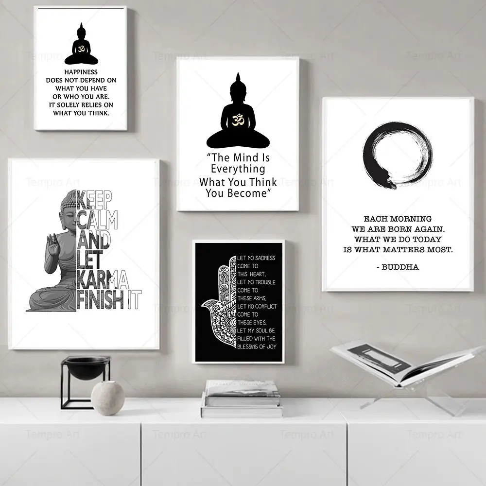 

Zen Buddha Scriptures Poster Happiness Keep Calm Inspirational Quotes Canvas Painting Prints Wall Art Picture Home Office Decor