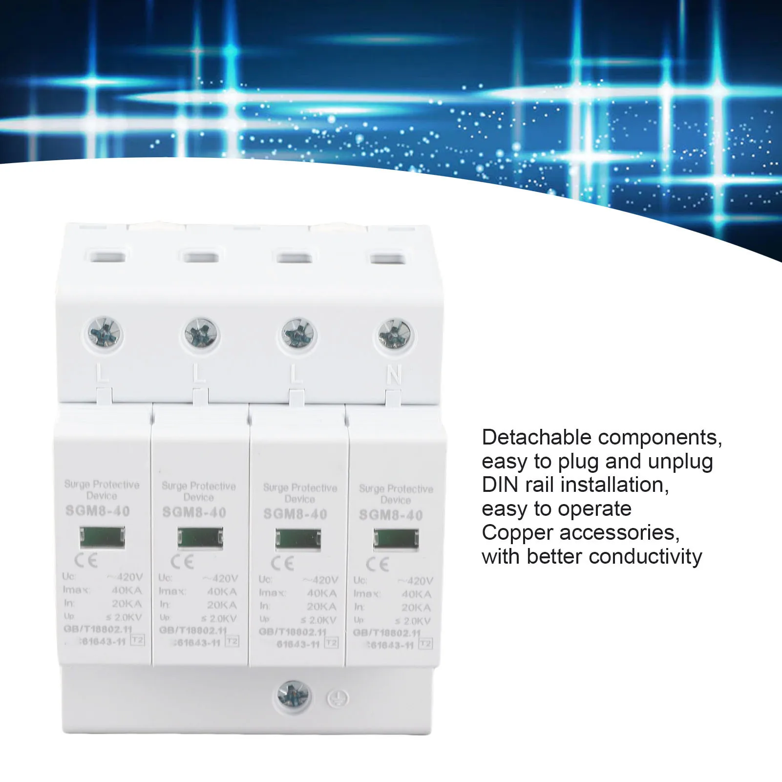 

4 Pcs DIN Rail Surge Protector 4P 40KA Low Voltage Arrester Device Surge Protective Device for Electrical Equipment