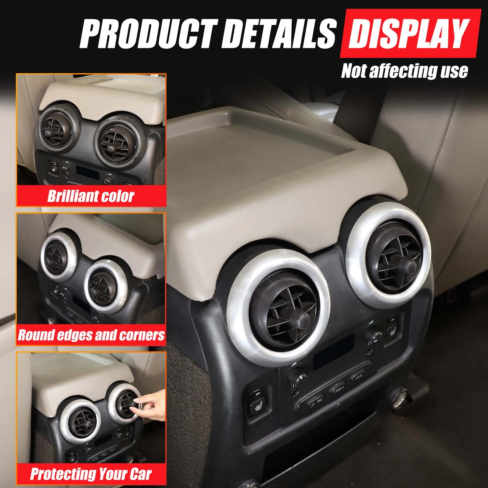 

For Hummer H2 2003-2007 Center Armrest Box Rear Air Outlet Vent Ring Cover ABS Sliver/Red 2pcs Interior Accessories Sticker