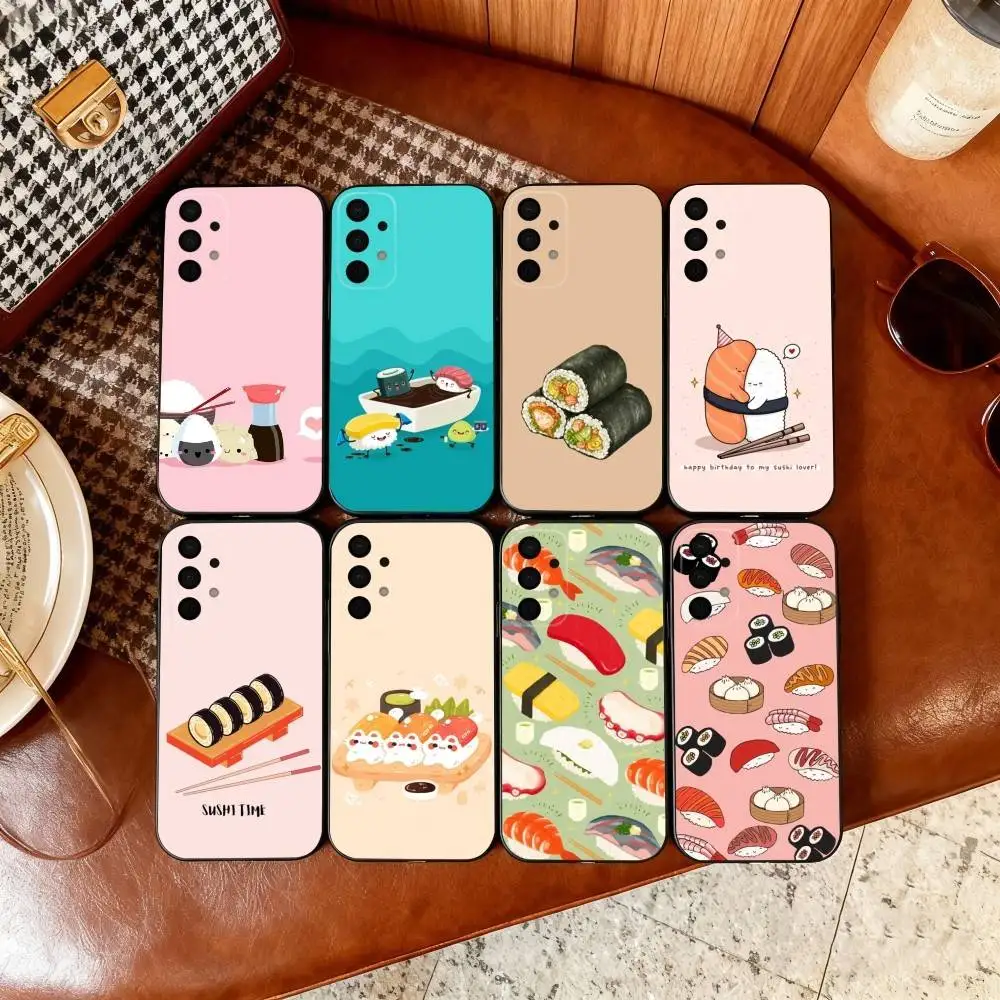 

K-Kawaii Sushi Party Phone Case For Samsung Galaxy A73,A72,A71,A70,A53,A52,A51,Soft Silicone Black Cover
