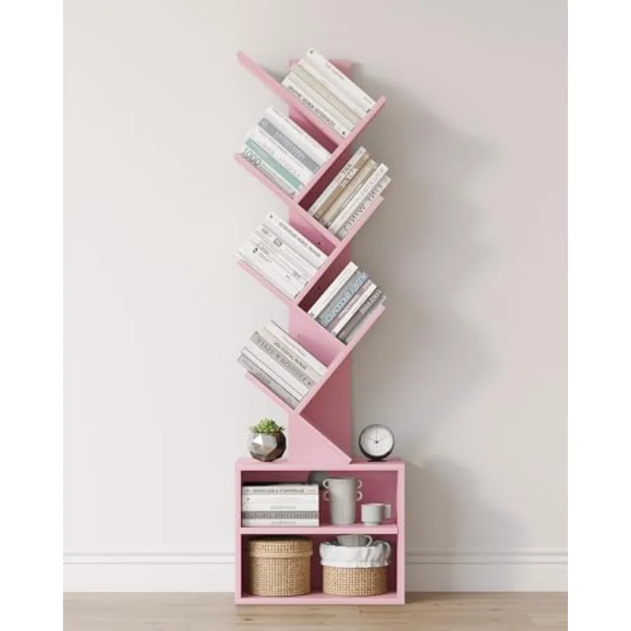 

6 Tier Tree Bookshelf Small Bookcase with Storage Cabinet Modern Tall Narrow Bookshelves Organizer Floor Standing Book Shelf fo