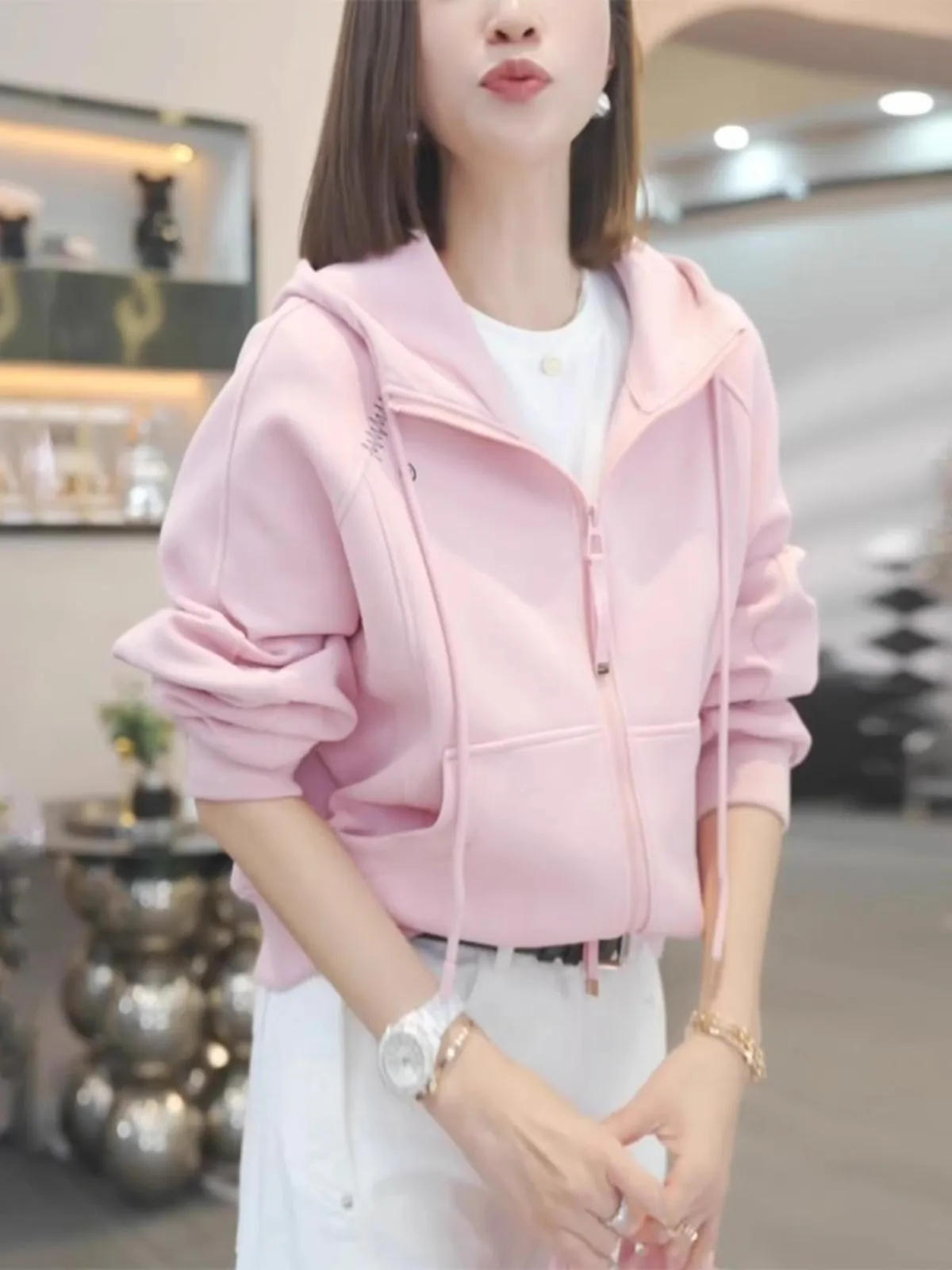 Faionable Rits Hoodie Jaet Dames Lente Herfst Losse Casual Sport Top Leeftijdverlagende Ele Hot Fire Beau