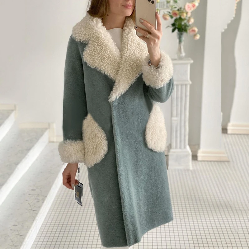 

New Winter Thick Woolen Blend Long Coats Women Fashion Fur Collar Pockets Button Ladies Outwear Casual Ladies Jackets XL 2022