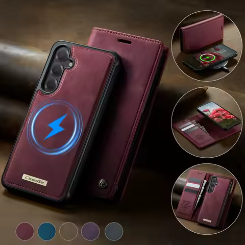 Magnetic Wireless Charging Leather Wallet Phone Case for Samsung Galaxy S25 Edge S24 FE S23 Plus S22 Ultra S21 S20 Flip Cover