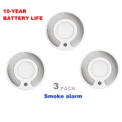 Stand-alone Smoke Detector with 10-Year Life Lithium Battery, Photoelectric Smoke Alarm, CE, UKCA, DIN EN 14604, VS03, 3-PACK