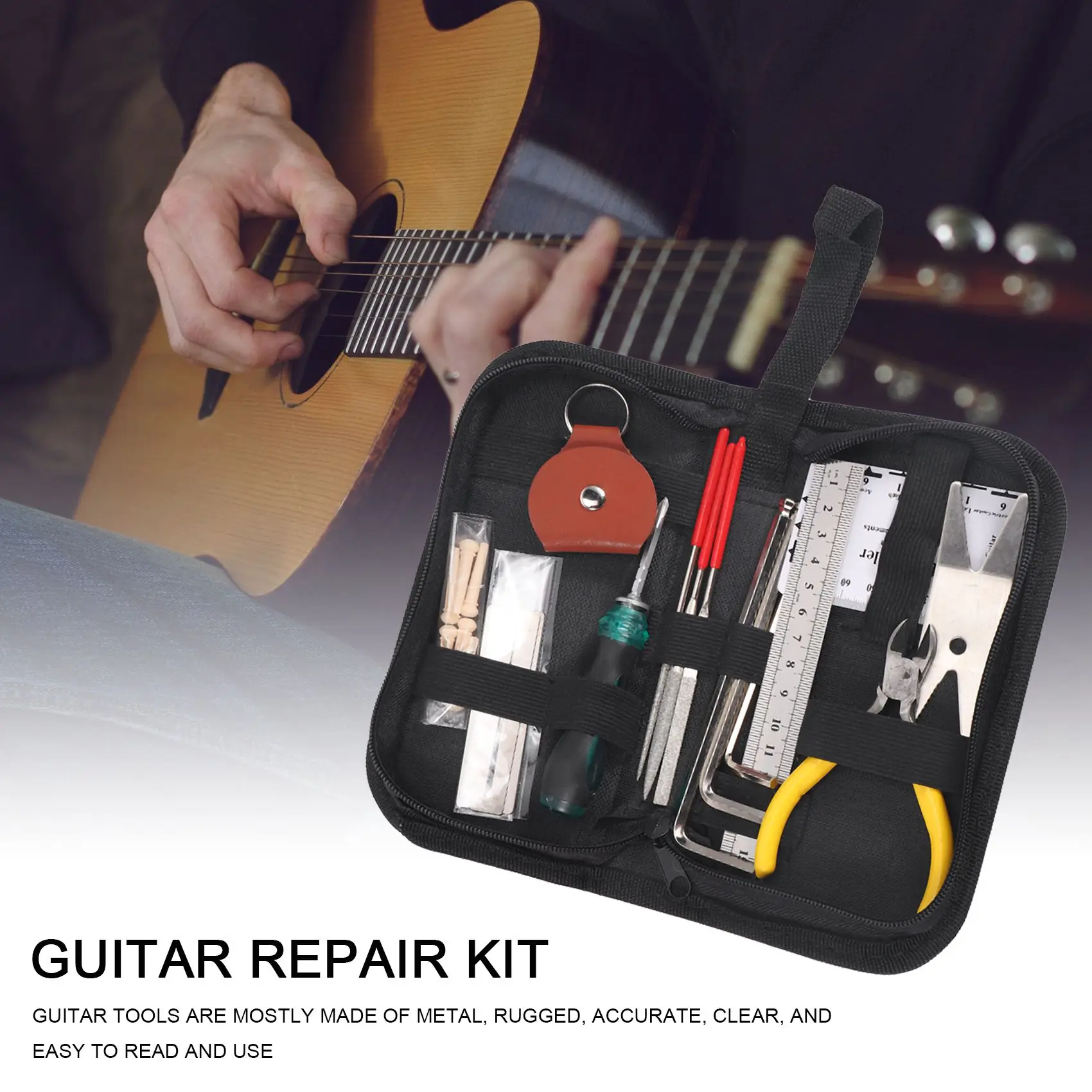 Nouveau 26 pièces Kit d'outils d'entretien de réparation de guitare, Kit d'outils de nettoyage d'entretien de guitare pour guitare ukulélé basse mandoline Banjo