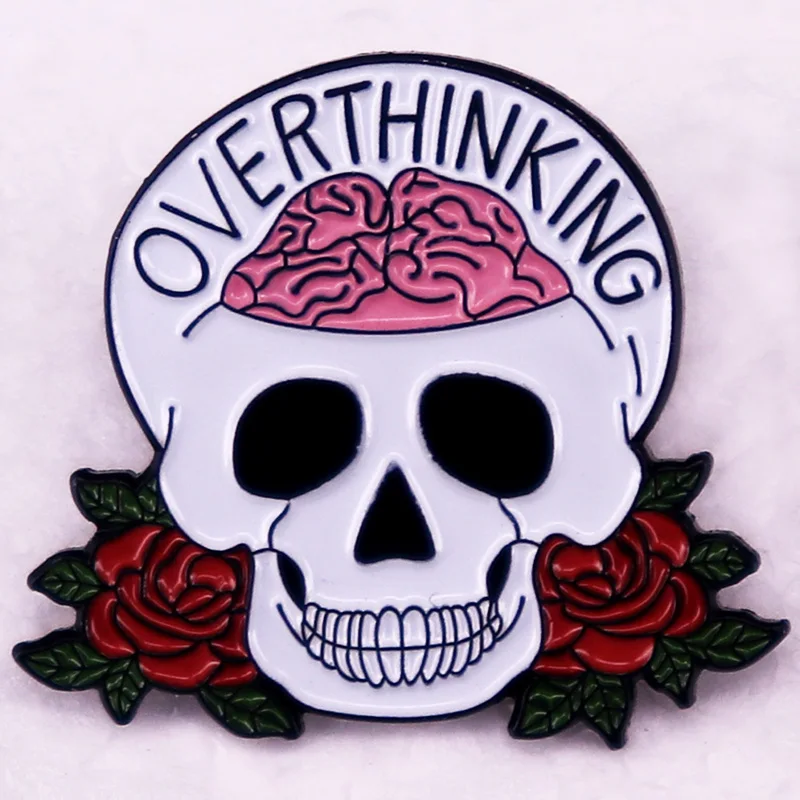 Overthinking skull tattoo art Enamel Pin Mental Health Anxiety man badge brooch gothic jewelry Backpack Decorate