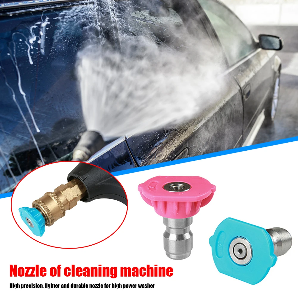 2pcs Secondary High Pressure Washers Tip 1/4 Quick-Insertion Nozzle Rinse Quick-Connect Soap Rinse Pink Blue