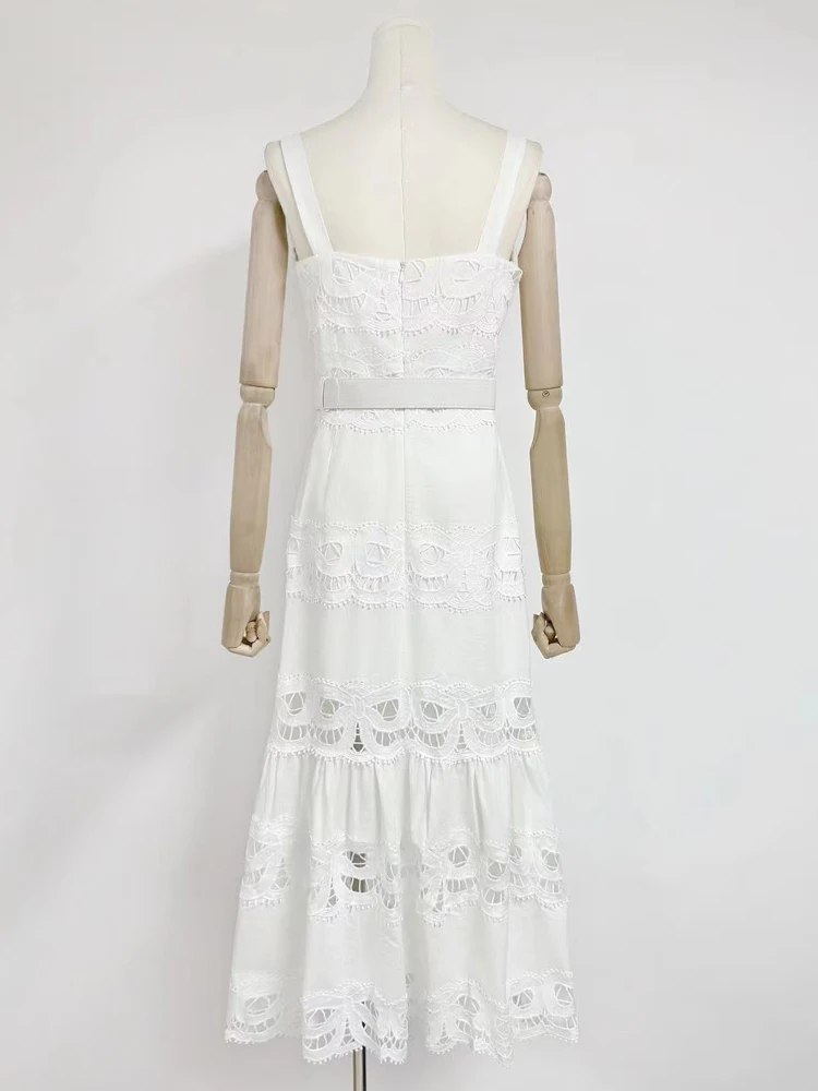 El vestido de cola de pez envuelto en el cuerpo de varias capas para mujer de verano 2025, con recorte de apliques, tirantes halter sexys y cintura ceñida