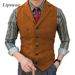 Business Office Male Casual Waistcoats 2025 Spring Fashion Slim Sleeveless Jacket Coat Men Vintage Turn-down Collar Button Vest