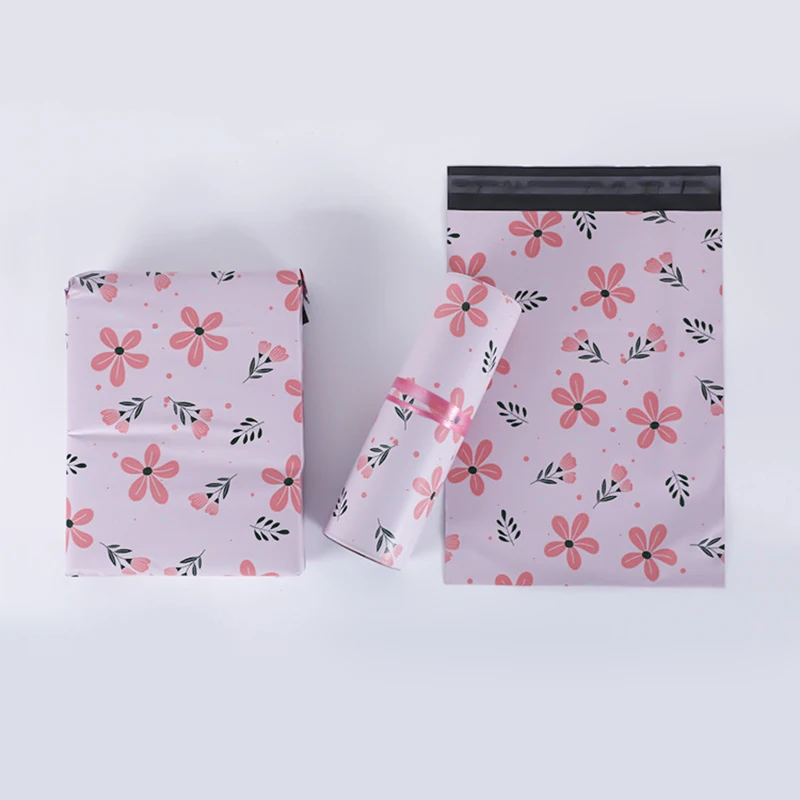 

50Pcs 3 Sizes Shipping Envelope Pink Flower Express Bag Waterproof Mailing Bags Business Clothing Packaging Pouch Courier Bag