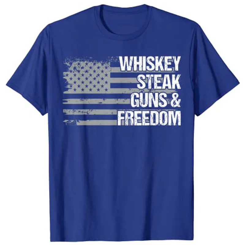Dad Grandpa Veteran US Flag Whiskey Steak Guns Freedom T-Shirt Customized Products Men's Fashion Father's Day Novelty Gift Tees