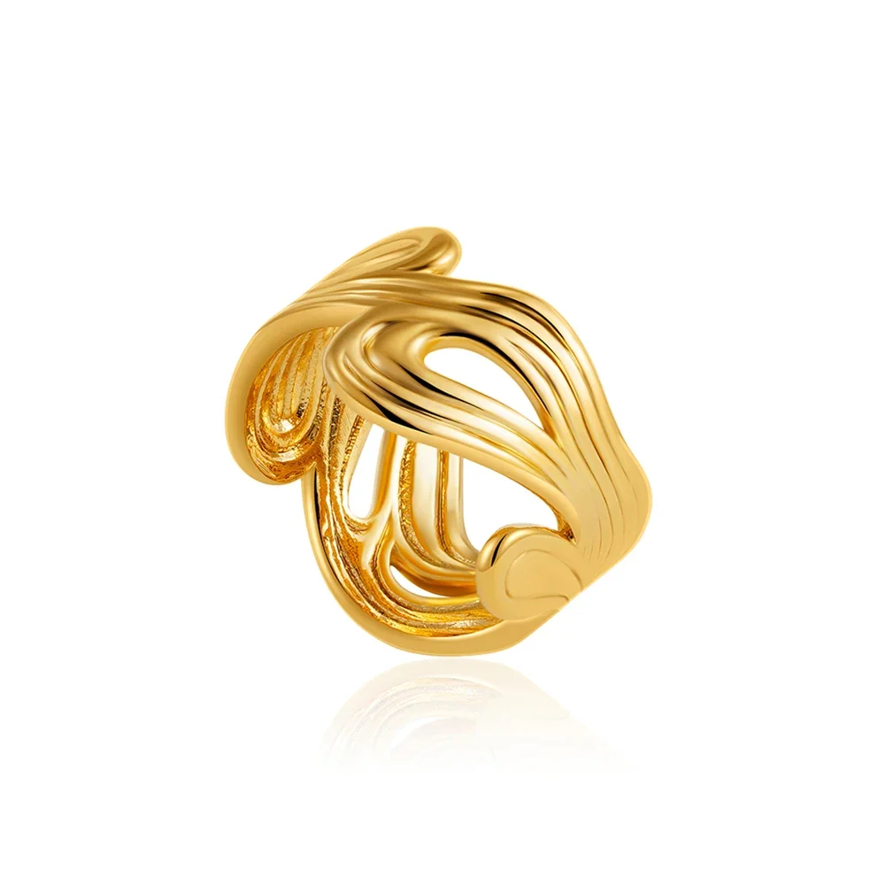 Classic Designer Geometric Irregular Ring for Women Stainless Steel Metal Hollow Out Striped Statement Knuckle Rings Wed Jewelry - view 3
