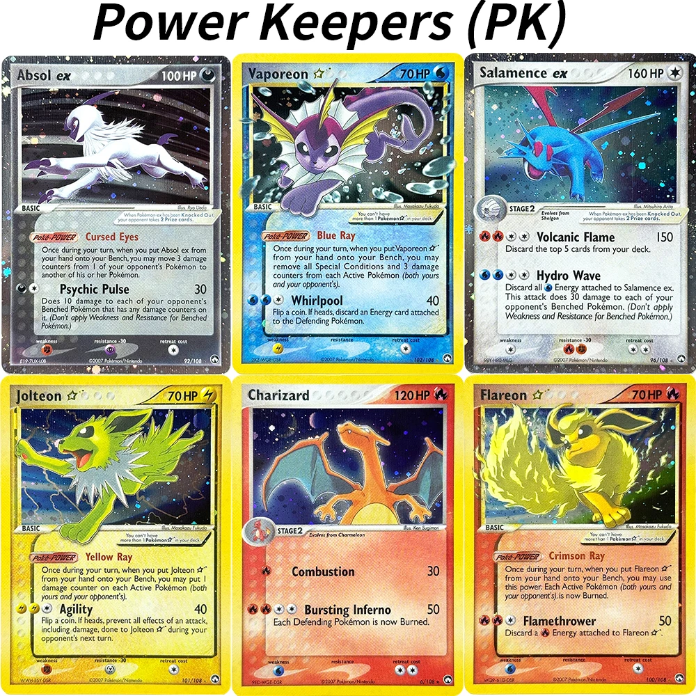 Power Keepers  PK Series PKM Rare Foil Game PTCG Proxy Cards Absol/Salamence/ex Charizard#6 Flareon#100 Jolteon#101 Vaporeon#102
